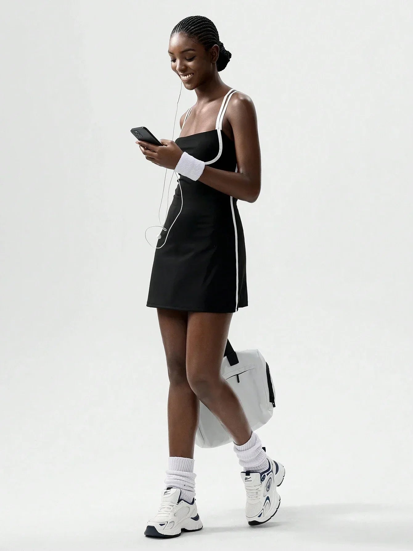 Black Striped Backless Active Dress For Women Tennis Yoga