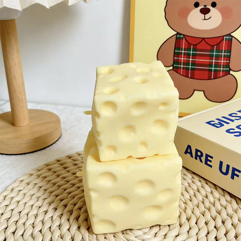 Giant Cheese Cube Squeezing Ball 7cm Ultra-thin Cheese Flour Ball Plastic Kneading Music TPR Decompression Toy Room Decoration